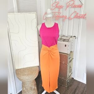 🩷ORANGE/PINK C-BLOCK DRESS🧡